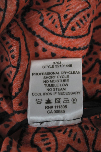 Tory Burch Women Shift Dress Orange V-Neck Long Sleeve Geometric Cotton Size 6