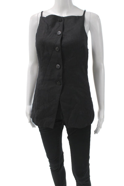 Nude Lucy Women Black Linen Square Neck Sleeveless Camisole Button Size S