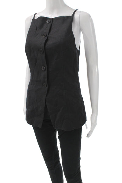 Nude Lucy Women Black Linen Square Neck Sleeveless Camisole Button Size S