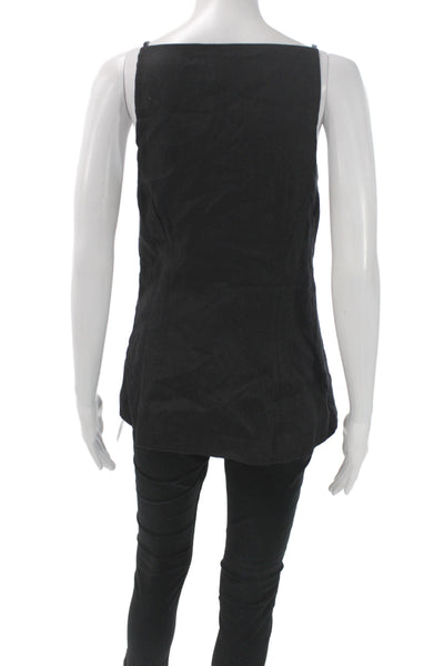 Nude Lucy Women Black Linen Square Neck Sleeveless Camisole Button Size S