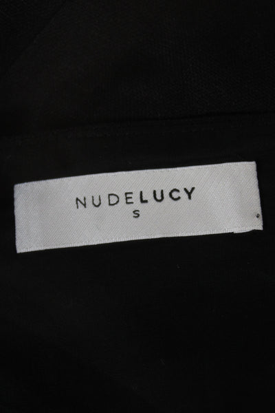 Nude Lucy Women Black Linen Square Neck Sleeveless Camisole Button Size S