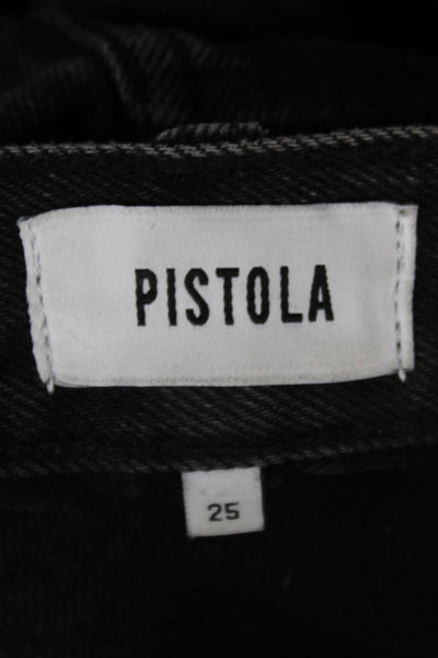 Pistola Women Straight Black High Rise Jeans Cotton Button Fly Size 25