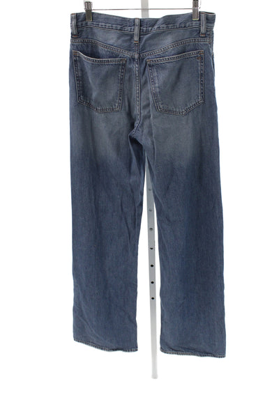 Madewell Womens Wide Leg High Rise Jeans Blue Cotton Button Size 26 Tall