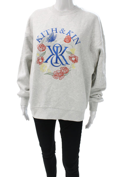 Kith Unisex Adults Gray Floral Pullover Sweatshirt Cotton Crew Neck Size XS