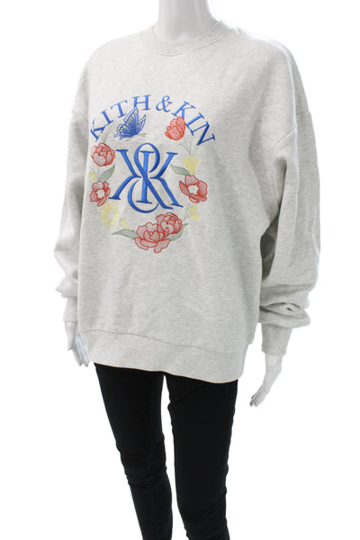 Kith Unisex Adults Gray Floral Pullover Sweatshirt Cotton Crew Neck Size XS