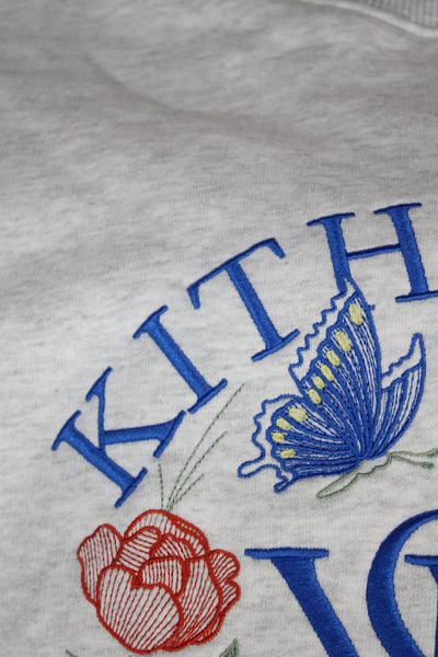 Kith Unisex Adults Gray Floral Pullover Sweatshirt Cotton Crew Neck Size XS