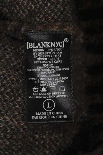 BLANKNYC Womens Brown Plaid Bomber Jacket Zip Long Sleeve Size L