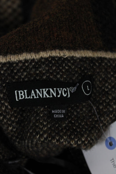 BLANKNYC Womens Brown Plaid Bomber Jacket Zip Long Sleeve Size L