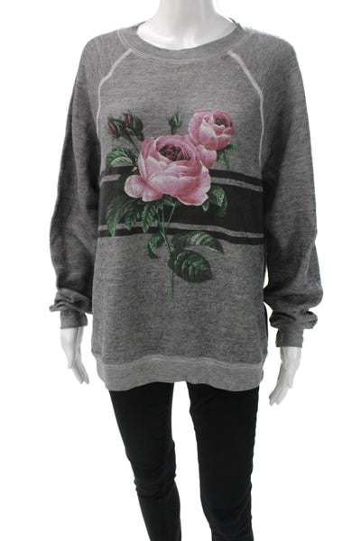 Wildfox Womens Floral Gray Pullover Sweatshirt Crew Neck Long Sleeve Size S