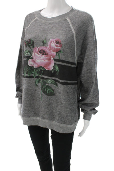 Wildfox Womens Floral Gray Pullover Sweatshirt Crew Neck Long Sleeve Size S