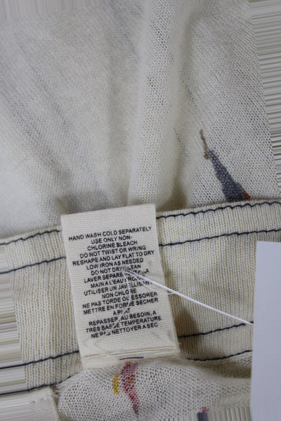 Moth Anthropologie Women Cardigan Ivory Striped Cotton V-Neck 3/4 Sleeve Size M