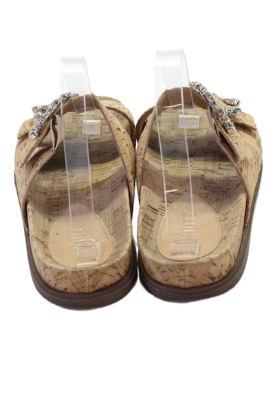 Schutz Womens Cork Jeweled Buckle Slide On Sandals Beige Size 7 B