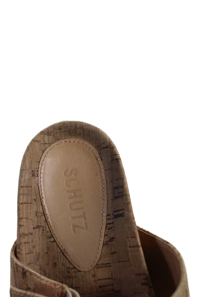Schutz Womens Cork Jeweled Buckle Slide On Sandals Beige Size 7 B