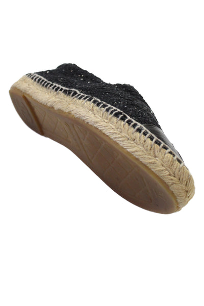 Chanel Womens Leather Cap Toe Tweed Espadrille Ballet Flats Black Size 37 7