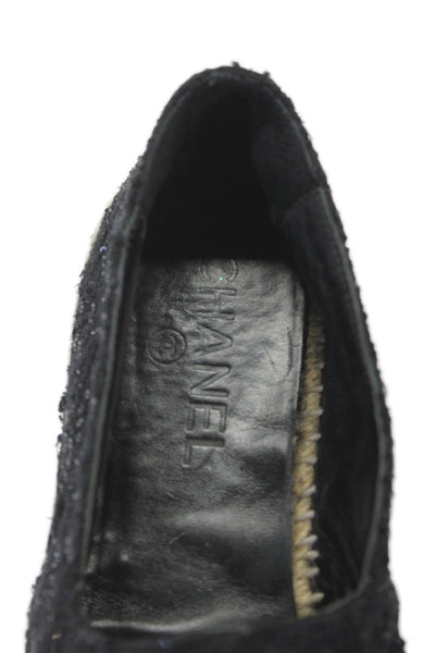 Chanel Womens Leather Cap Toe Tweed Espadrille Ballet Flats Black Size 37 7