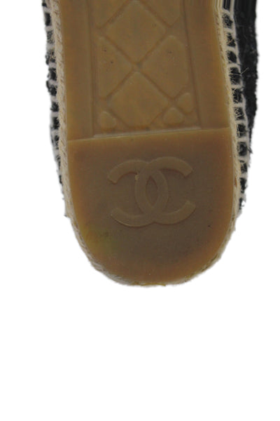 Chanel Womens Leather Cap Toe Tweed Espadrille Ballet Flats Black Size 37 7