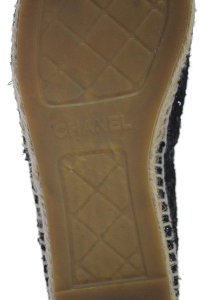 Chanel Womens Leather Cap Toe Tweed Espadrille Ballet Flats Black Size 37 7