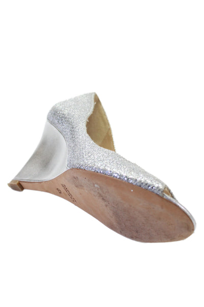 Badgley Mischka Womens Peep Toe Slide On Wedge Pumps Silver Metallic Size 6.5