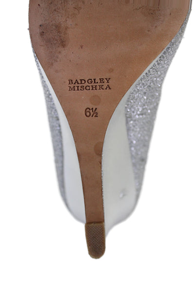 Badgley Mischka Womens Peep Toe Slide On Wedge Pumps Silver Metallic Size 6.5
