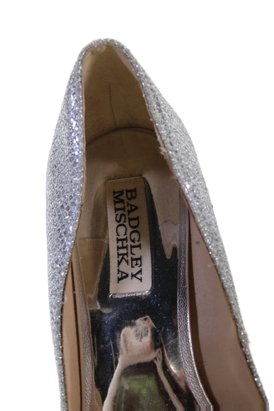 Badgley Mischka Womens Peep Toe Slide On Wedge Pumps Silver Metallic Size 6.5