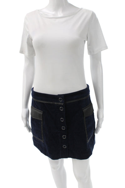 Ramy Brook Women Mini Corduroy Skirt Blue Button Preppy Size 6