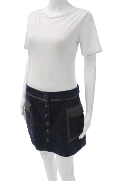 Ramy Brook Women Mini Corduroy Skirt Blue Button Preppy Size 6