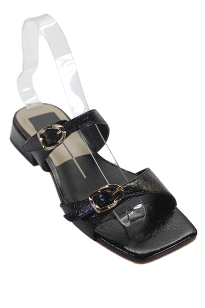 Dolce Vita Womens Soft Crinkle Box Leather Block Heels Sandals Shoes Black Sz 6