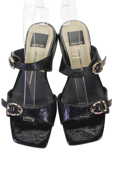 Dolce Vita Womens Soft Crinkle Box Leather Block Heels Sandals Shoes Black Sz 6