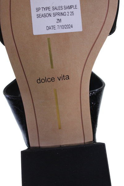 Dolce Vita Womens Soft Crinkle Box Leather Block Heels Sandals Shoes Black Sz 6