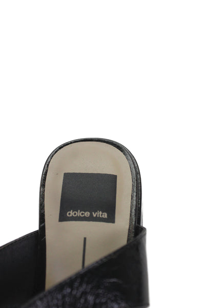 Dolce Vita Womens Soft Crinkle Box Leather Block Heels Sandals Shoes Black Sz 6