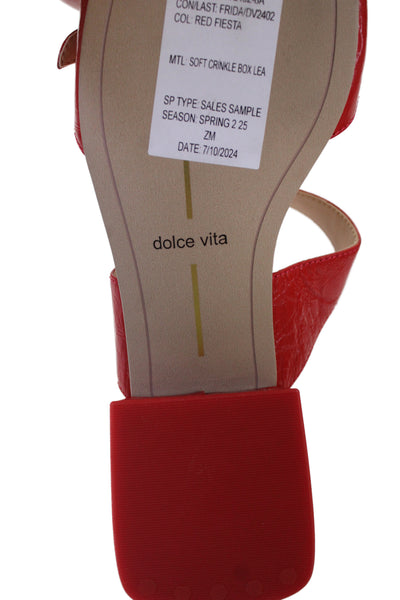 Dolce Vita Womens Soft Crinkle Box Leather Block Heels Sandals Shoes Red Sz 6