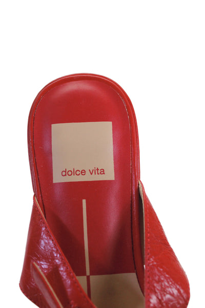Dolce Vita Womens Soft Crinkle Box Leather Block Heels Sandals Shoes Red Sz 6