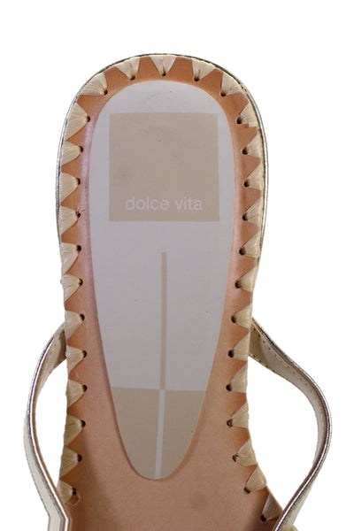 Dolce Vita Womens Metallic Leather Slip On Sandals Shoes Gold Size 6