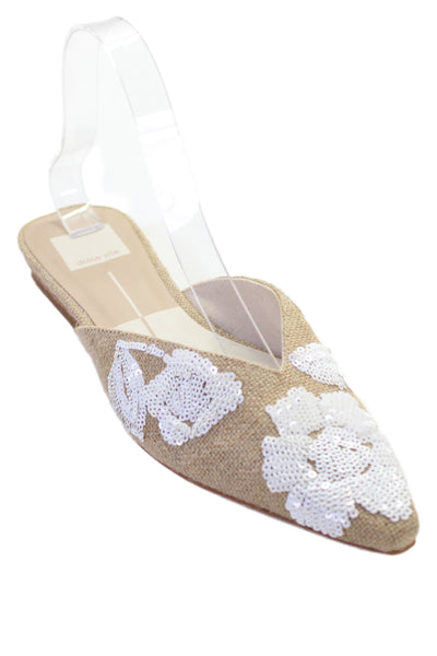 Dolce Vita Womens Floral Sequins Flat Mules Shoes Brown White Size 6