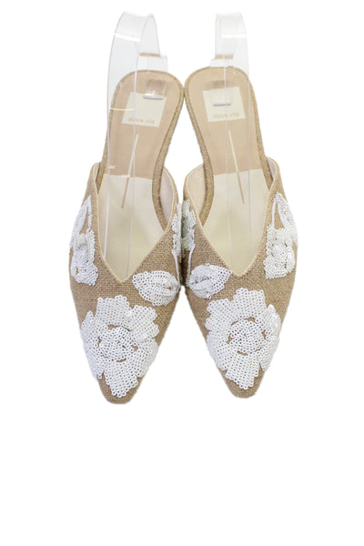 Dolce Vita Womens Floral Sequins Flat Mules Shoes Brown White Size 6