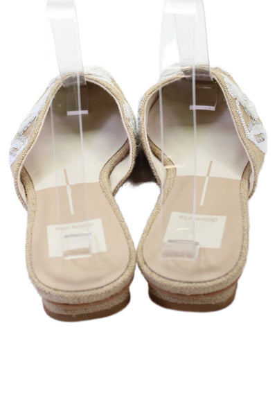 Dolce Vita Womens Floral Sequins Flat Mules Shoes Brown White Size 6