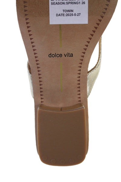 Dolce Vita Womens Metallic Leather Slip On Sandals Shoes Gold Size 5.5