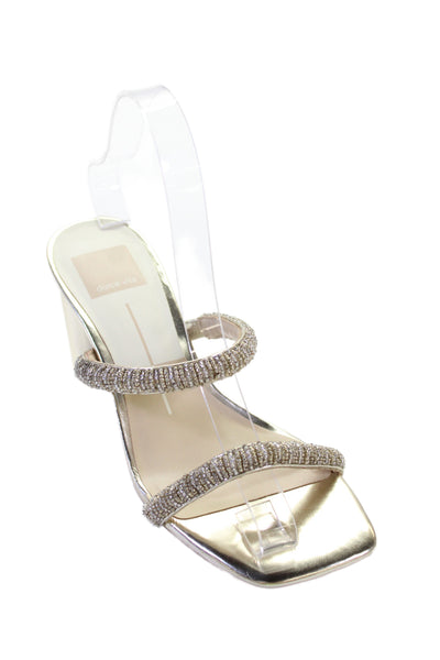 Dolce Vita Womens Leather Embellished Block Heels Nakita Shoes Gold Size 6