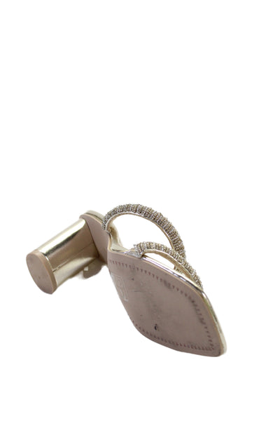 Dolce Vita Womens Leather Embellished Block Heels Nakita Shoes Gold Size 6