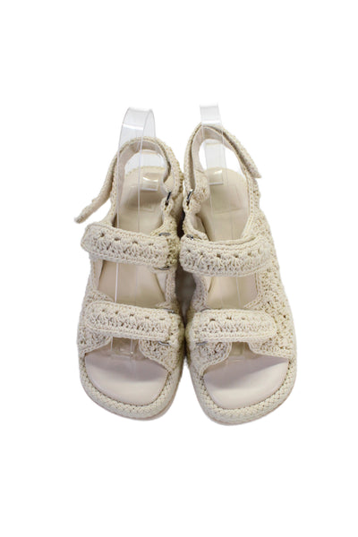 Dolce Vita Womens Cotton Knit Platform Heels Sandals Shoes Beige Size 6