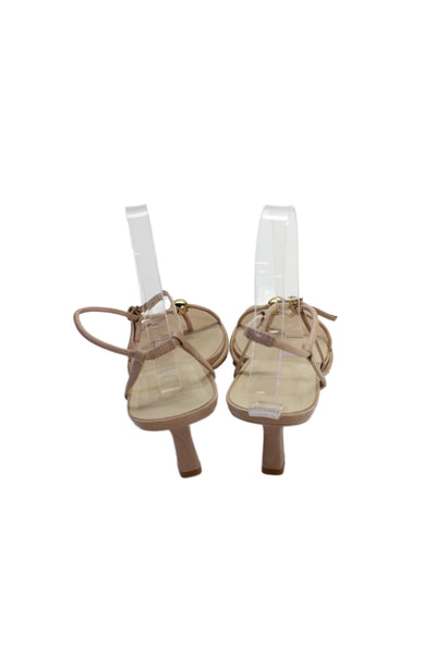 Dolce Vita Womens Leather Gold Tone Embellished Heels Sandals Shoes Tan Sz 9