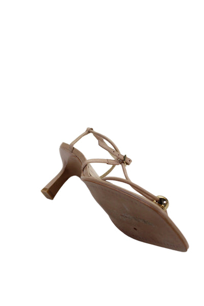 Dolce Vita Womens Leather Gold Tone Embellished Heels Sandals Shoes Tan Sz 9