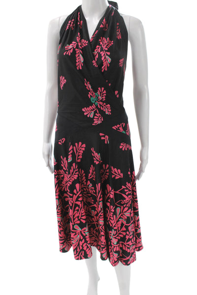 Temperley London Women Wrap Dress Black Floral Halter Knee Length Size 6