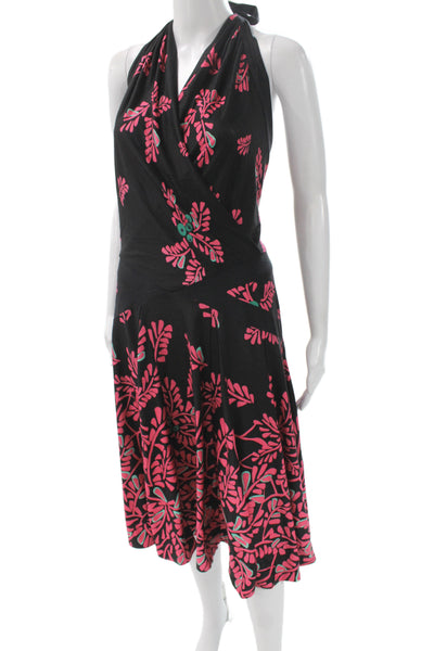Temperley London Women Wrap Dress Black Floral Halter Knee Length Size 6