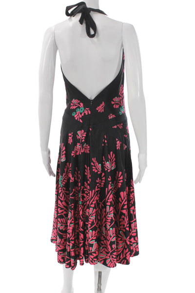 Temperley London Women Wrap Dress Black Floral Halter Knee Length Size 6
