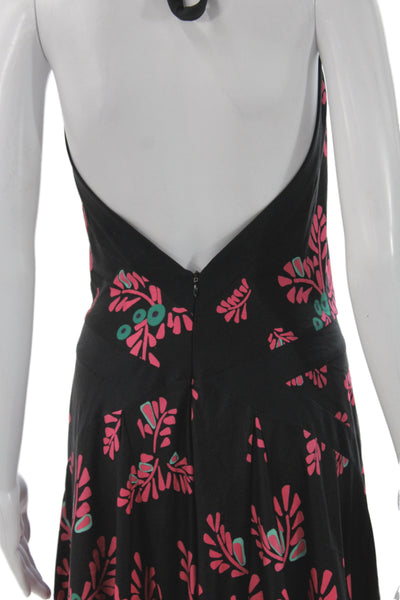 Temperley London Women Wrap Dress Black Floral Halter Knee Length Size 6