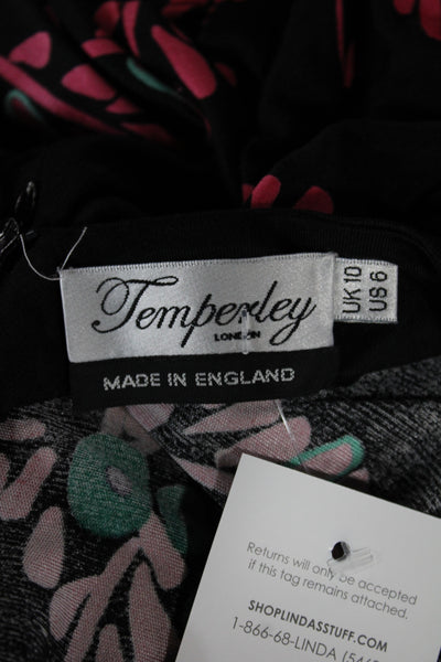 Temperley London Women Wrap Dress Black Floral Halter Knee Length Size 6
