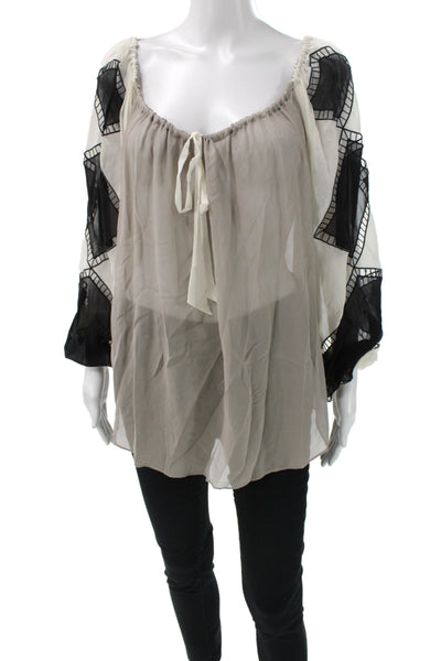 Temperley London Women Silk Tunic Black Scoop Neck Long Sleeve Tie Size 6