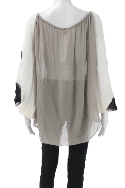 Temperley London Women Silk Tunic Black Scoop Neck Long Sleeve Tie Size 6