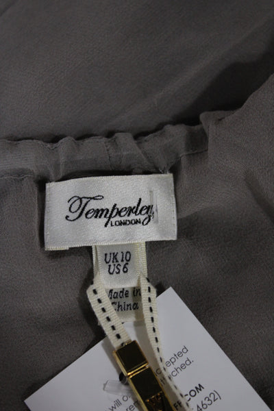Temperley London Women Silk Tunic Black Scoop Neck Long Sleeve Tie Size 6
